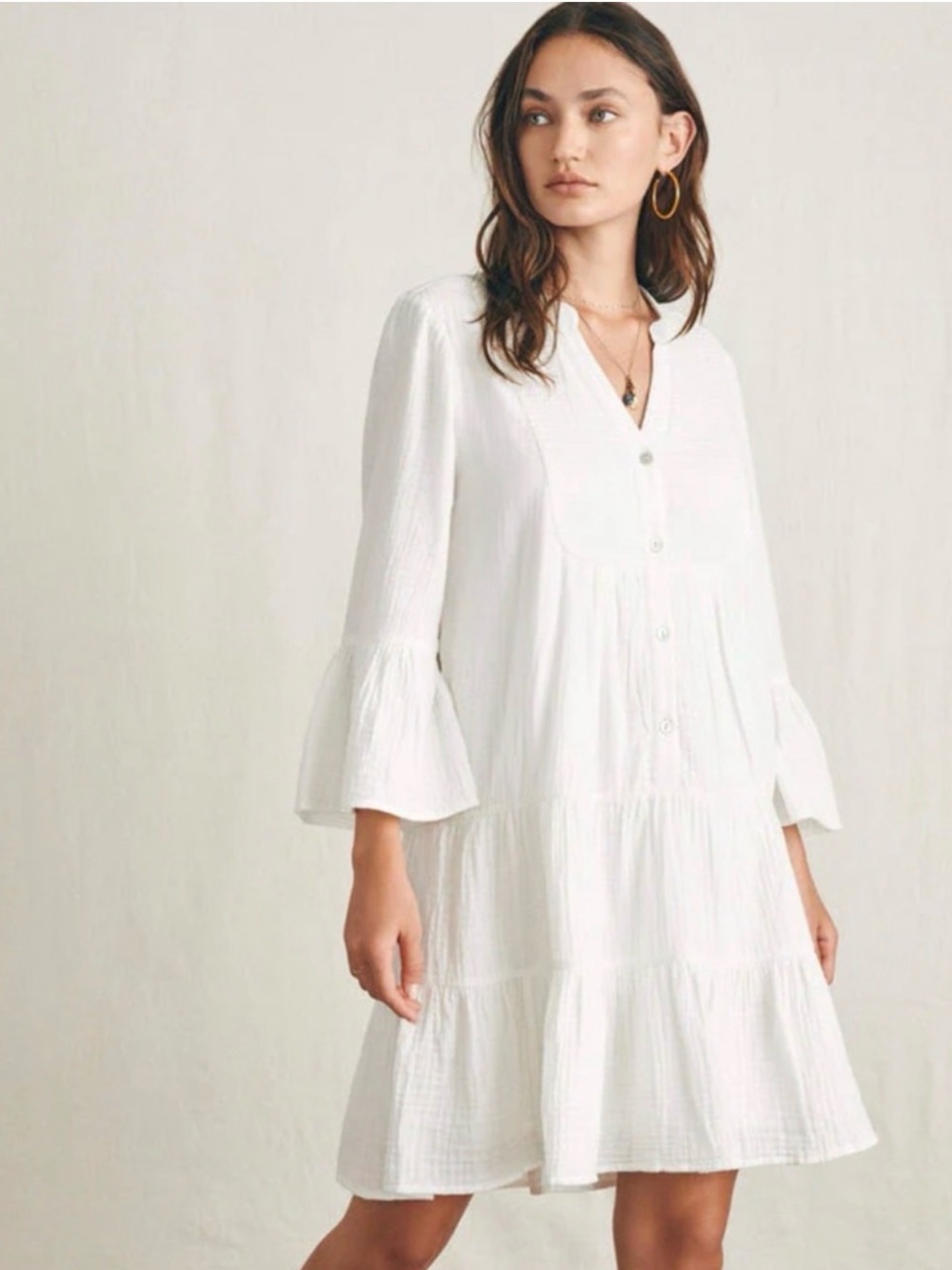 Faherty Dream Cotton Gauze Kasey Dress White Tiered Beach Resort Dress Sz S